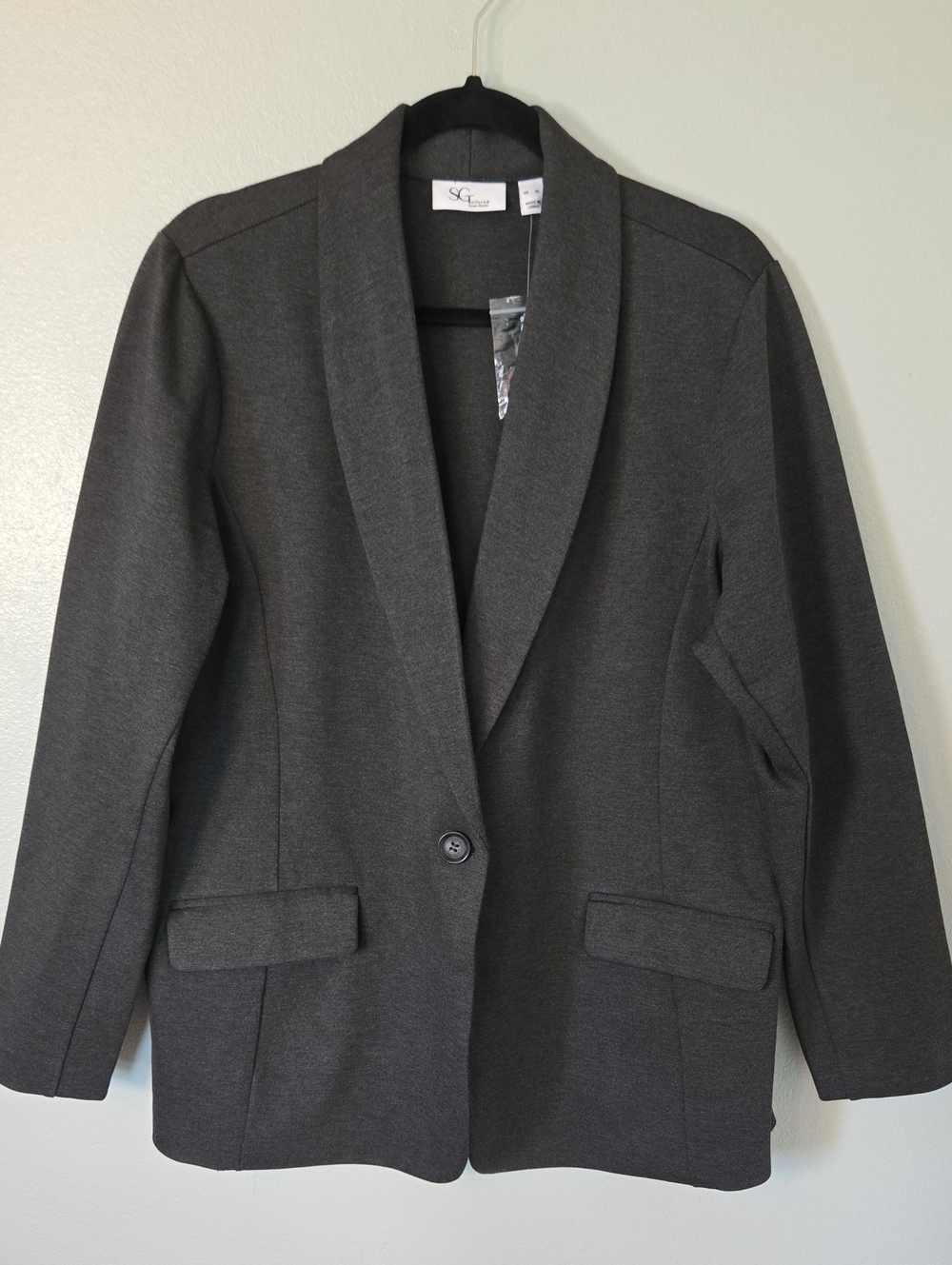 Tailored Susan Graver | NWT Charcoal Gray One Button Knit Blazer Size XL
